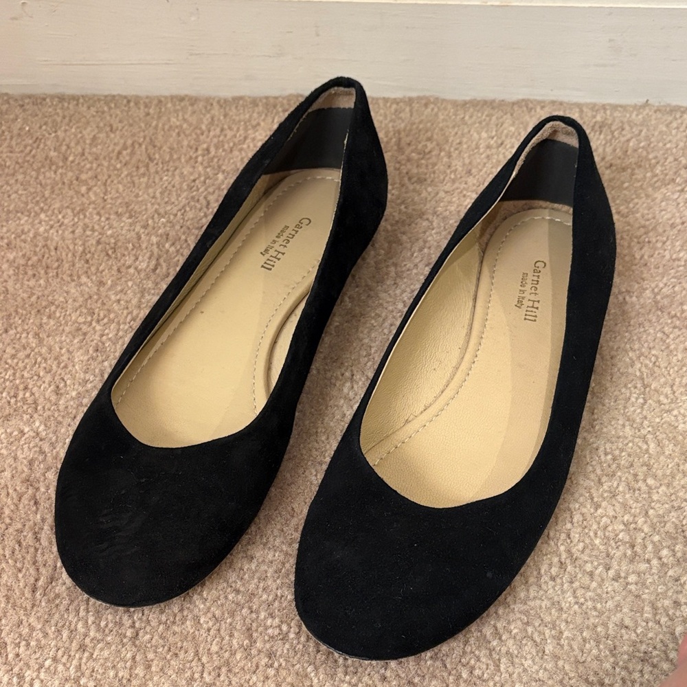 Garnet Hill Italian Suede Leather Black Women's Flats